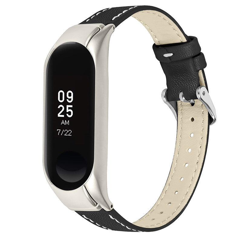 For Xiaomi Mi Band 7 Genuine Cowhide Leather Watch Band Adjustable Wrist Strap with Silver Watch Case For Xiaomi Mi Band 7 Genuine Cowhide Leather Watch Band Adjustable Wrist Strap with Silver Watch Case